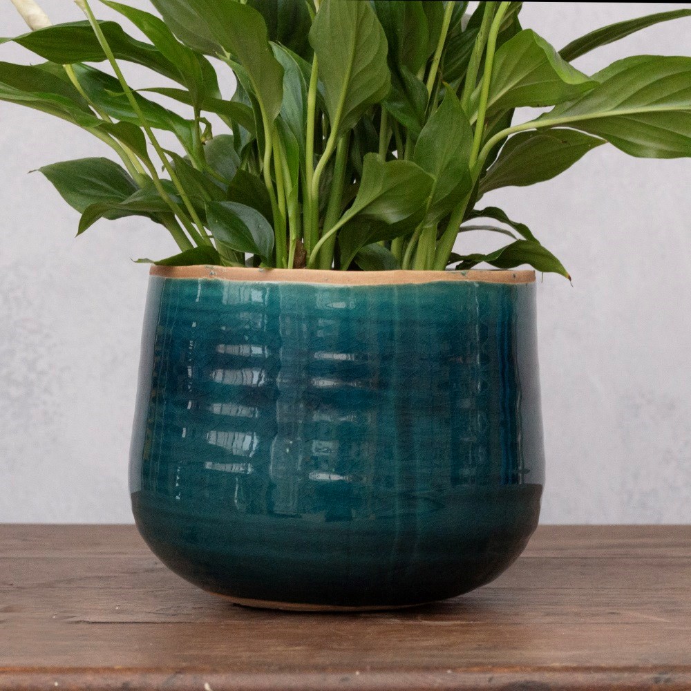 Crackle glaze plant pot - teal