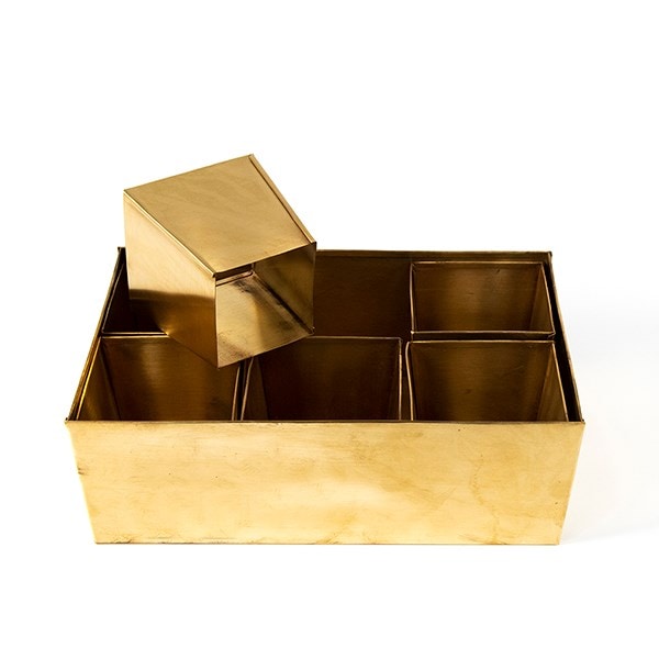 Brass tray with 6 brass grow pods