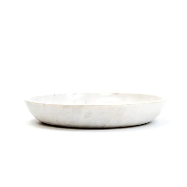 Turned white marble bird bowl