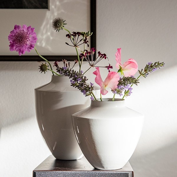 White stem vases