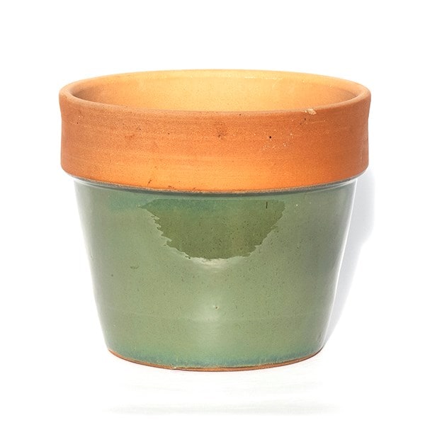 Glazed pot with terracotta rim - sage