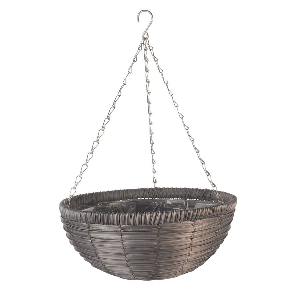Slate faux rattan hanging basket