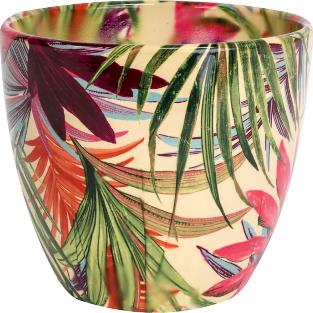 Tropical palm print plant pot - pink