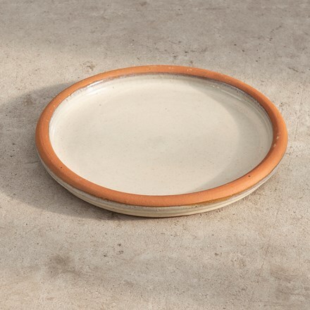 Glazed terracotta bird bath saucer - oatmeal
