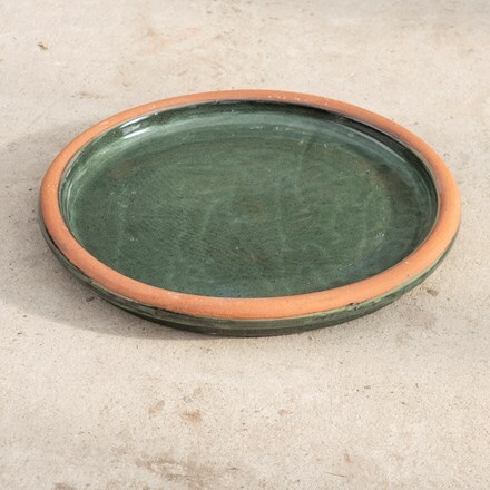 Glazed terracotta bird bath saucer - sage