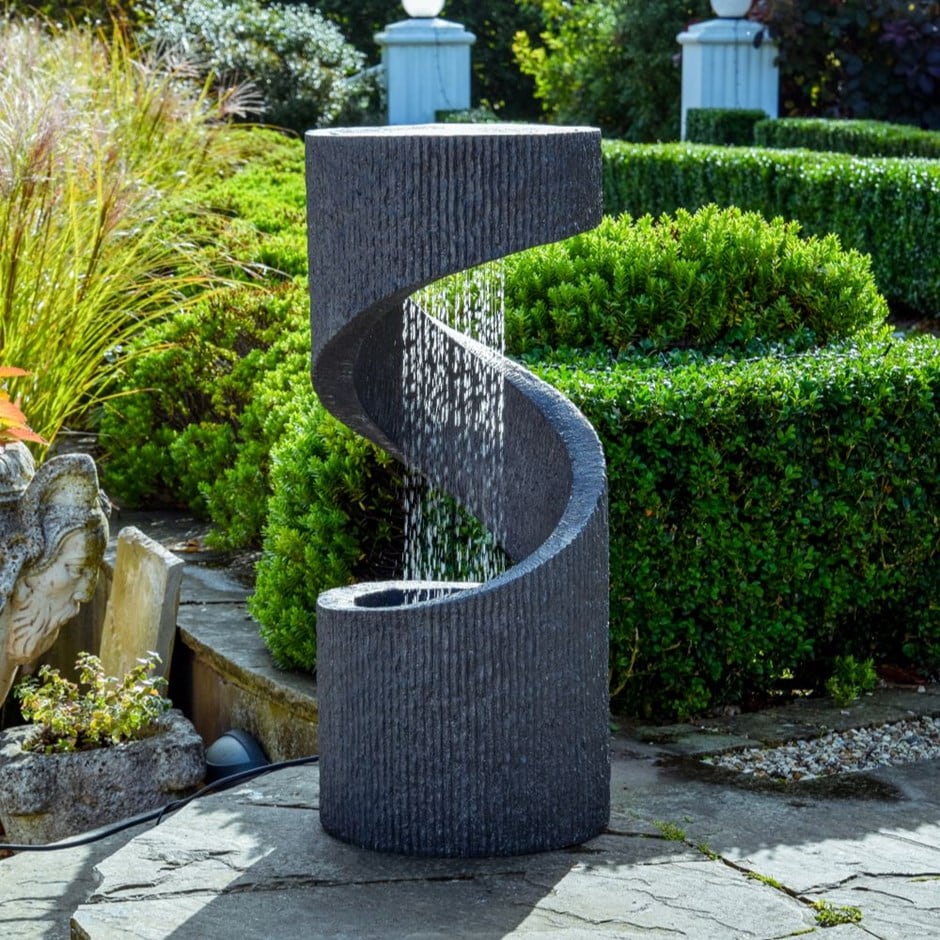 Outdoor spiral water feature cement
