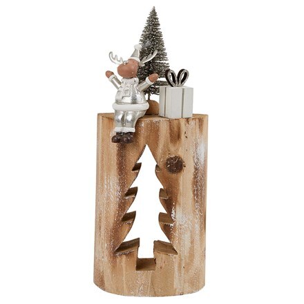 Silver reindeer on a wooden post