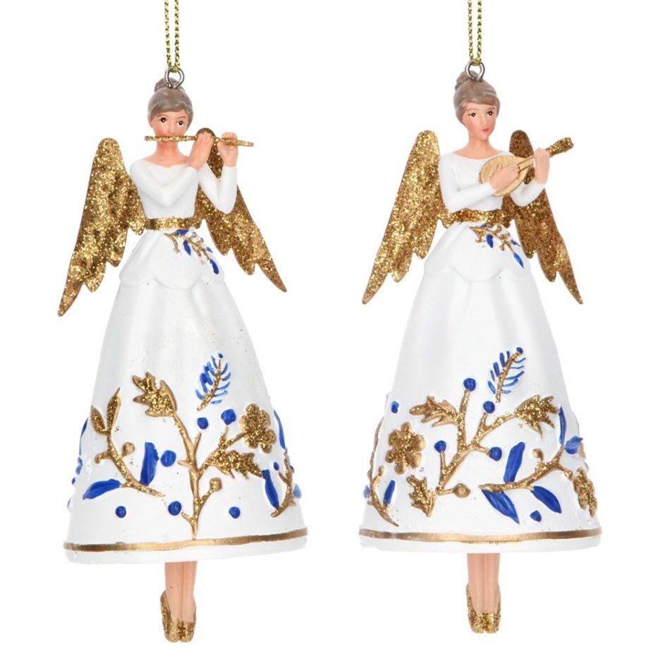 Blue, gold and white resin angel