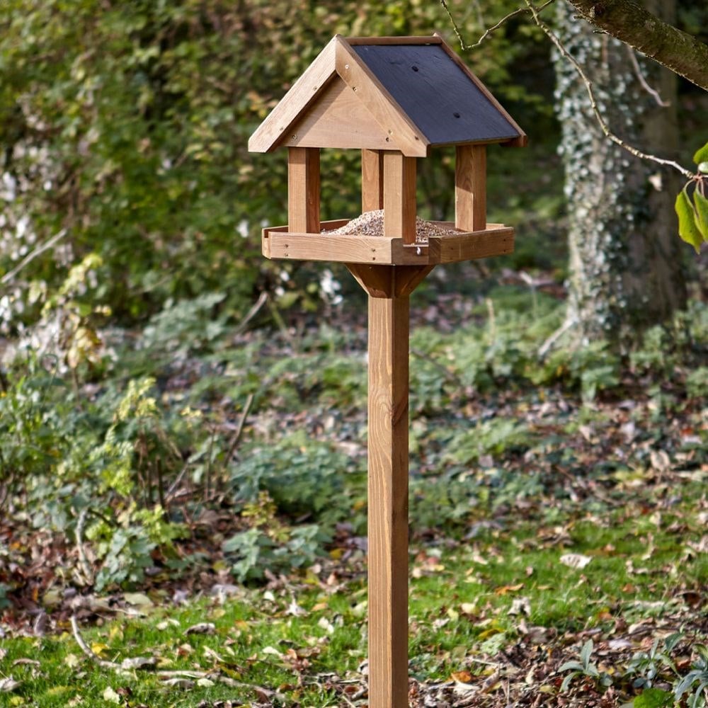 Standing wooden bird table - slate