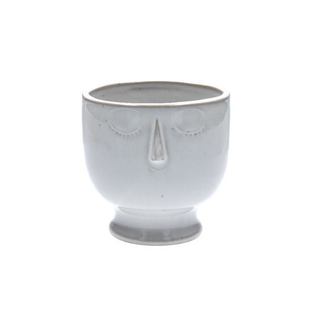 White glazed round face pot