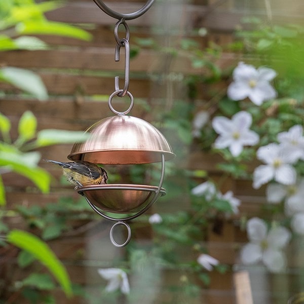 Brushed copper satellite bird seed feeder