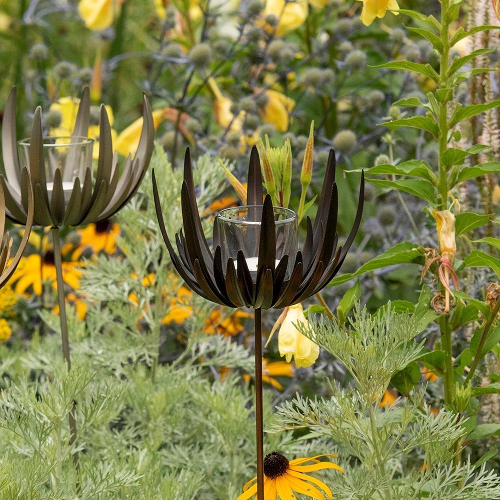 Flower stake tealight holder - antique bronze