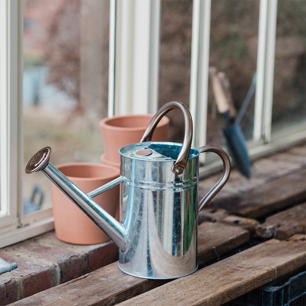 Galvanised watering can - copper trim