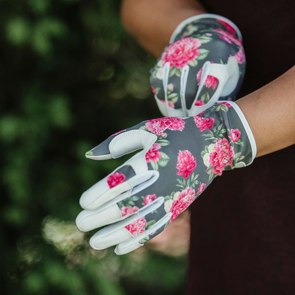 Floral backed leather gloves