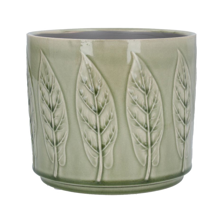 Sage bay leaf ceramic pot cover