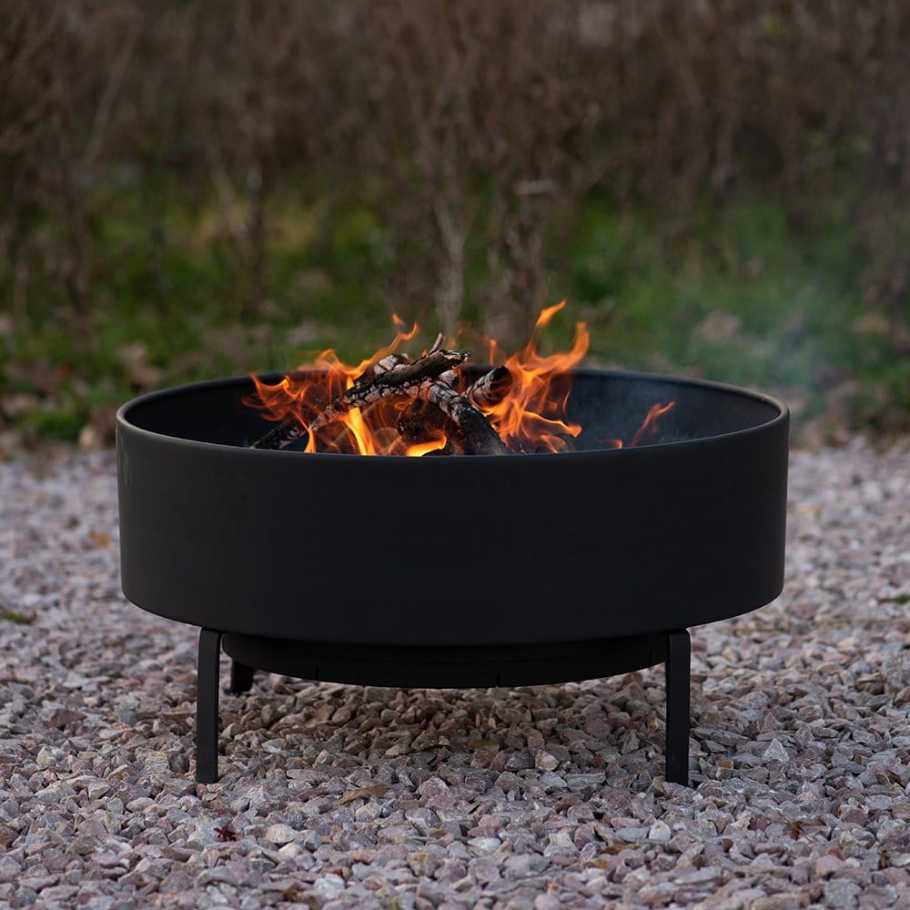 Buy Fire pit with free standing cooking grill black coated steel