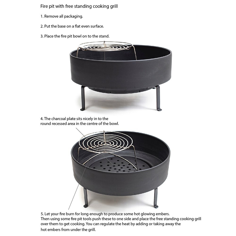 Fire pit with free standing cooking grill - stainless steel base