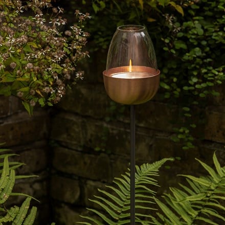 Tulip stake tealight holder - adjustable height brushed copper