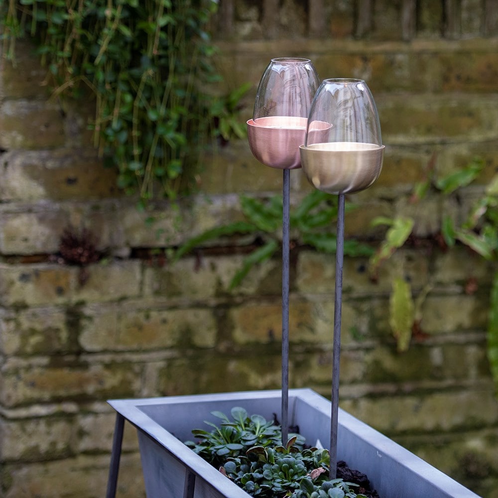 Tulip stake tealight holder (adjustable height) - brushed copper
