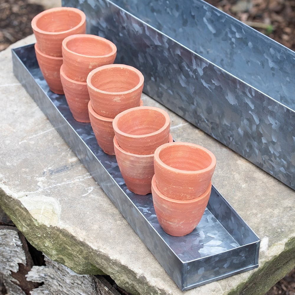 Galvanised box with ten grow pots