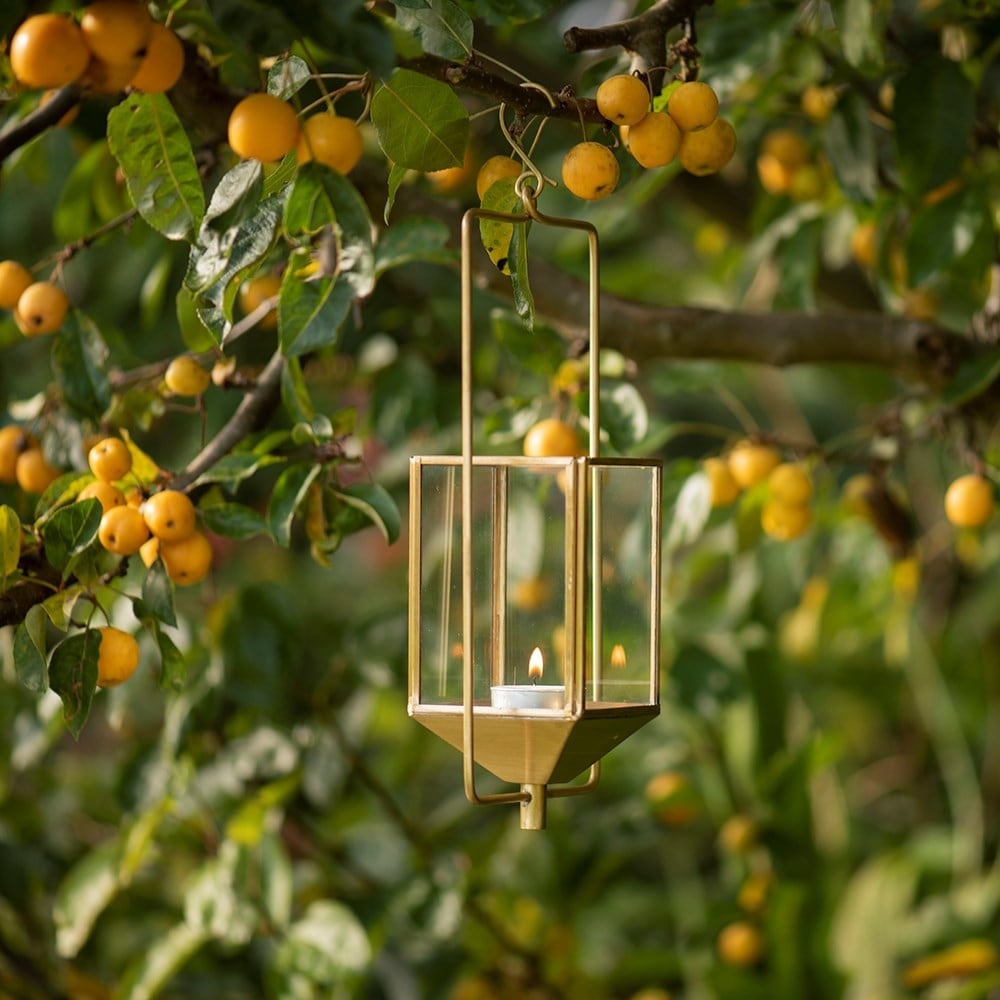 Hanging tealight lantern - brass