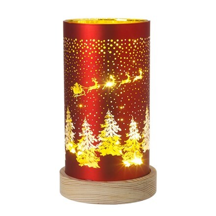 Light up glass lantern - sleigh scene