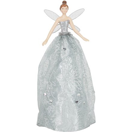 Silver glitter and fabric tree top fairy