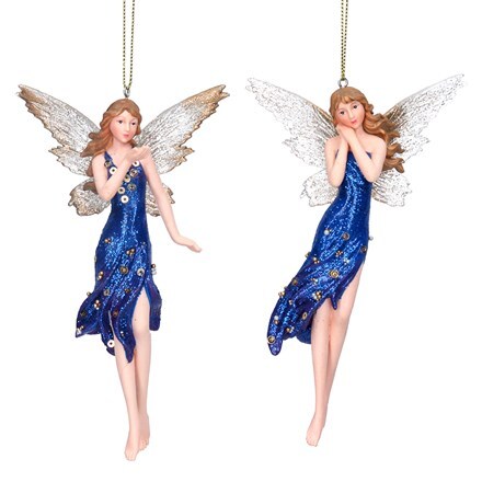 Blue and gold tall resin fairy