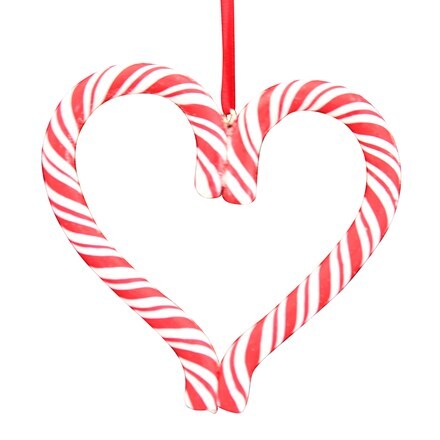 Acrylic red and white candy cane heart decoration
