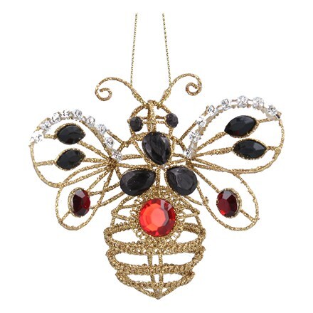 Wire bee with red/black/clear jewels decoration