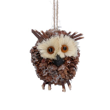 Frosted cone/twig owl decoration