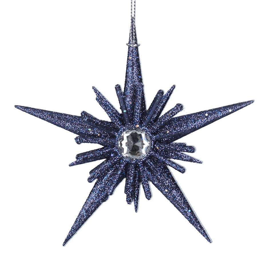 Blue glitter 3D star with diamante centre
