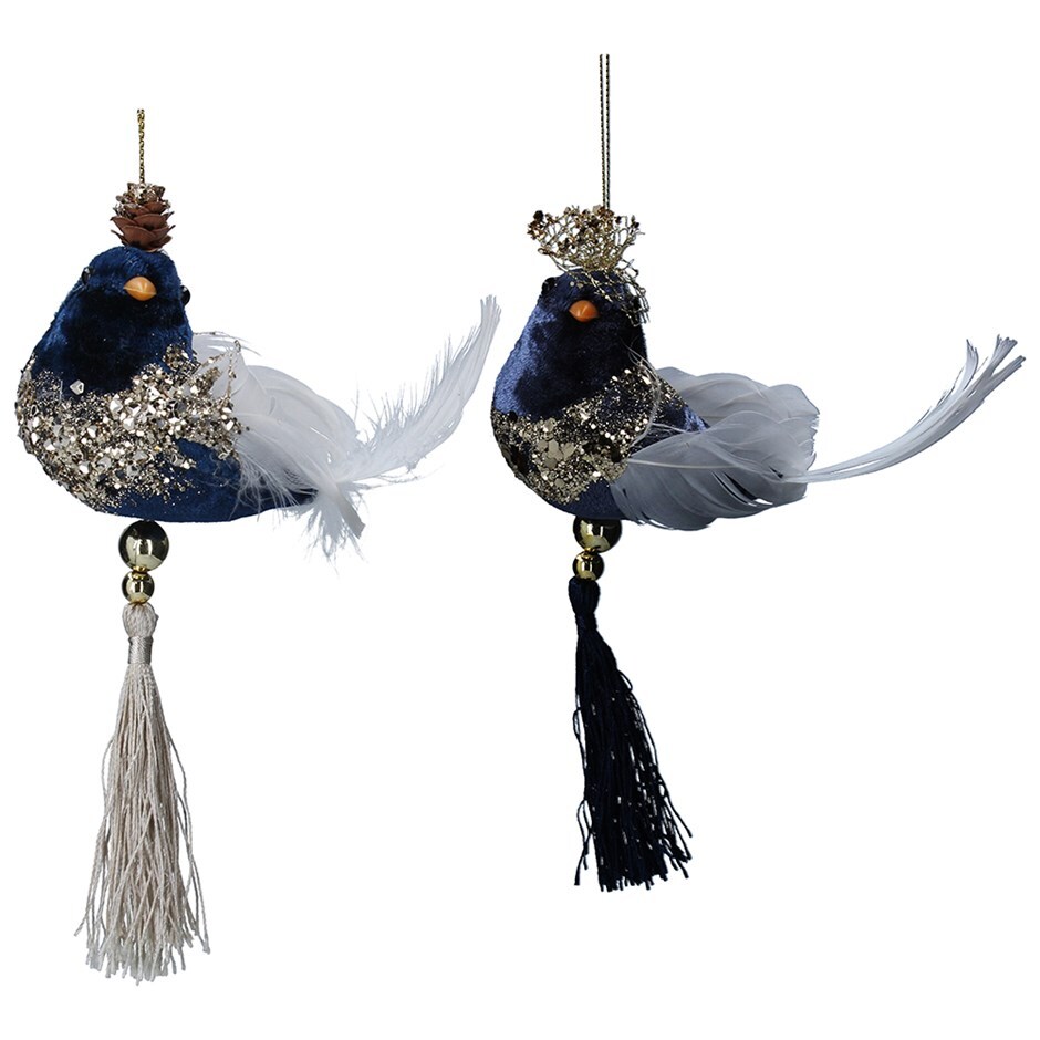 Blue and gold fabric bird with tassel 