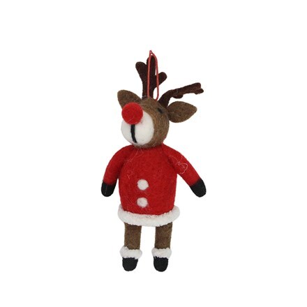Wool mix reindeer in Santa coat decoration