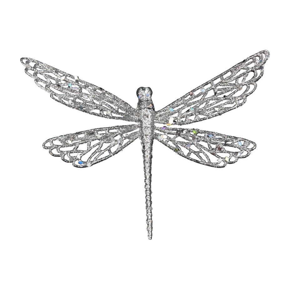 Silver glitter dragonfly decoration
