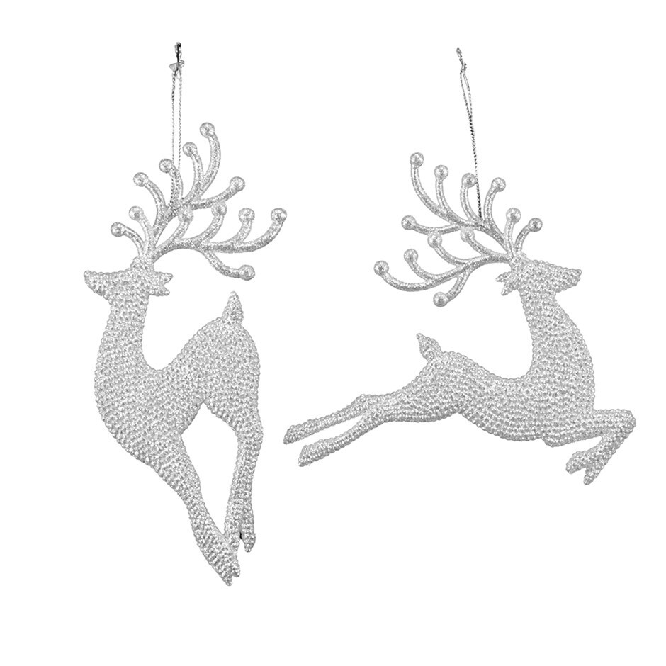 Pale silver glitter reindeer decoration 