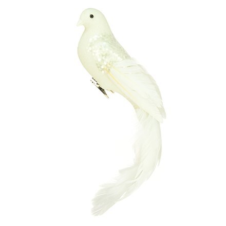 Long tail bird on clip - white
