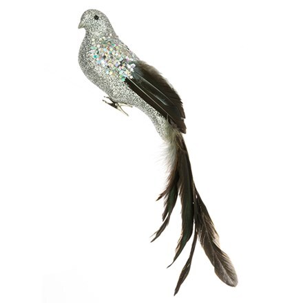 Long tail bird on clip - silver