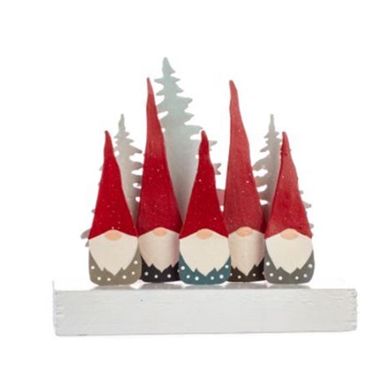 Five tomte gnomes on block