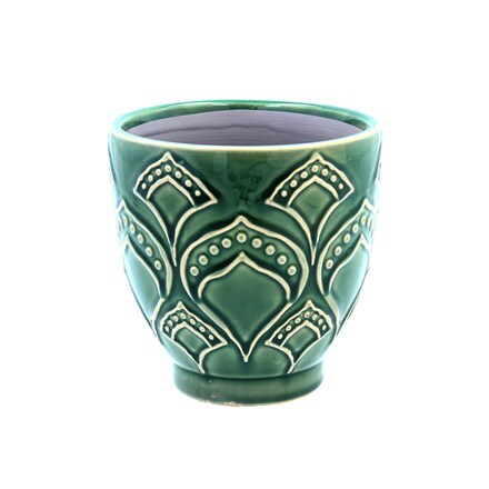 Green damask ceramic pot cover