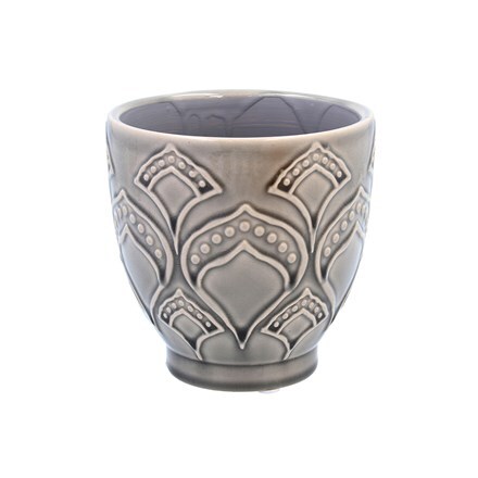 Grey damask ceramic pot cover
