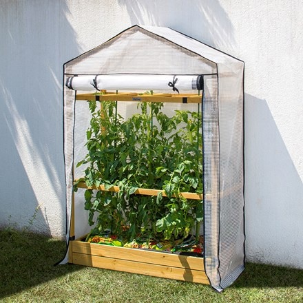 Wooden greenhouse with PE cover