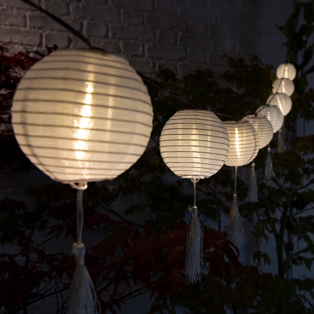 White chinese shop lantern lights