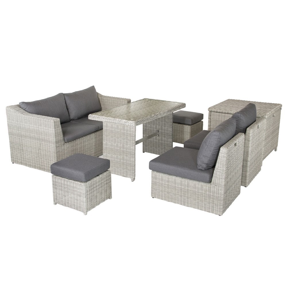 Lounge set with storage and grey cushions