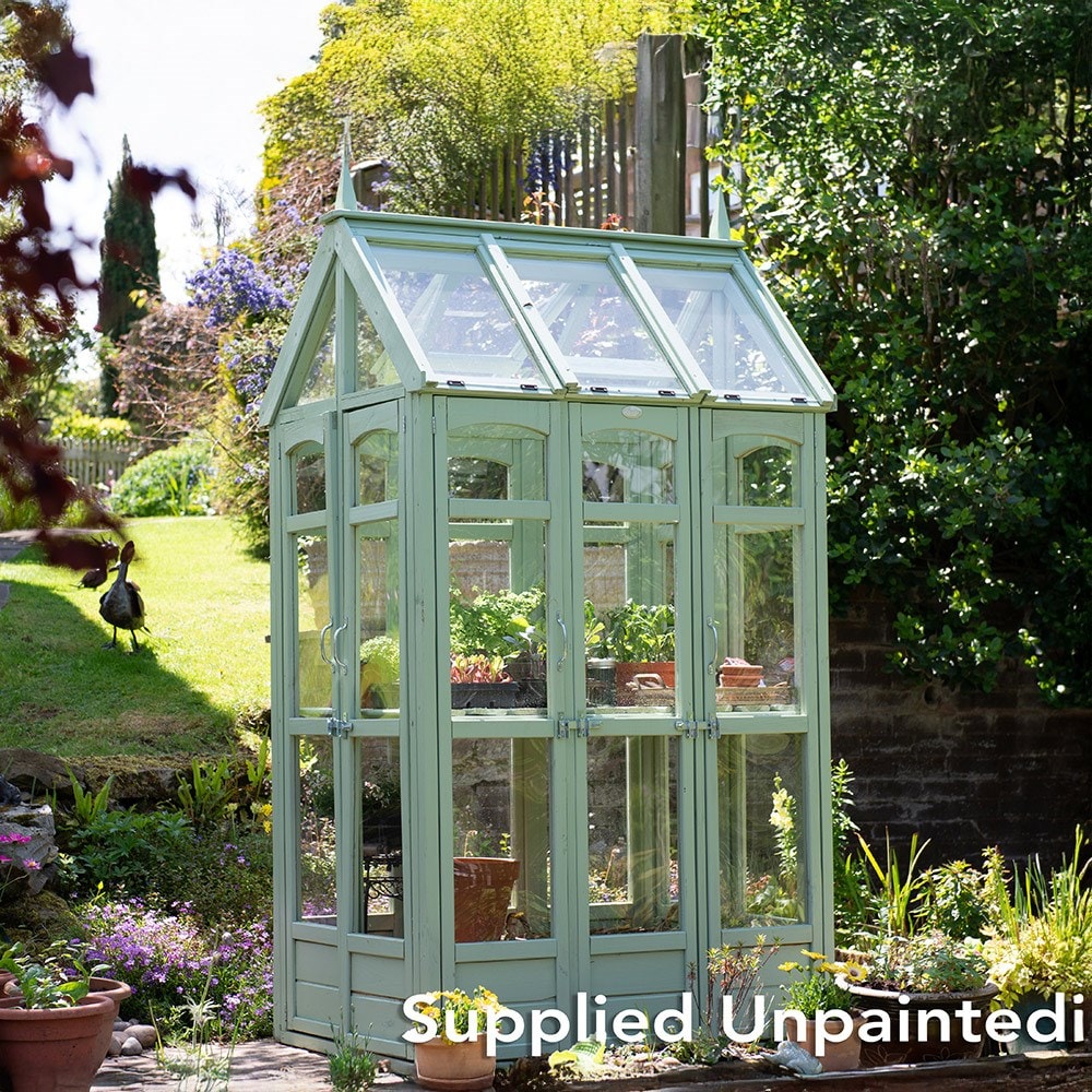Victorian wooden walk around greenhouse with auto vent