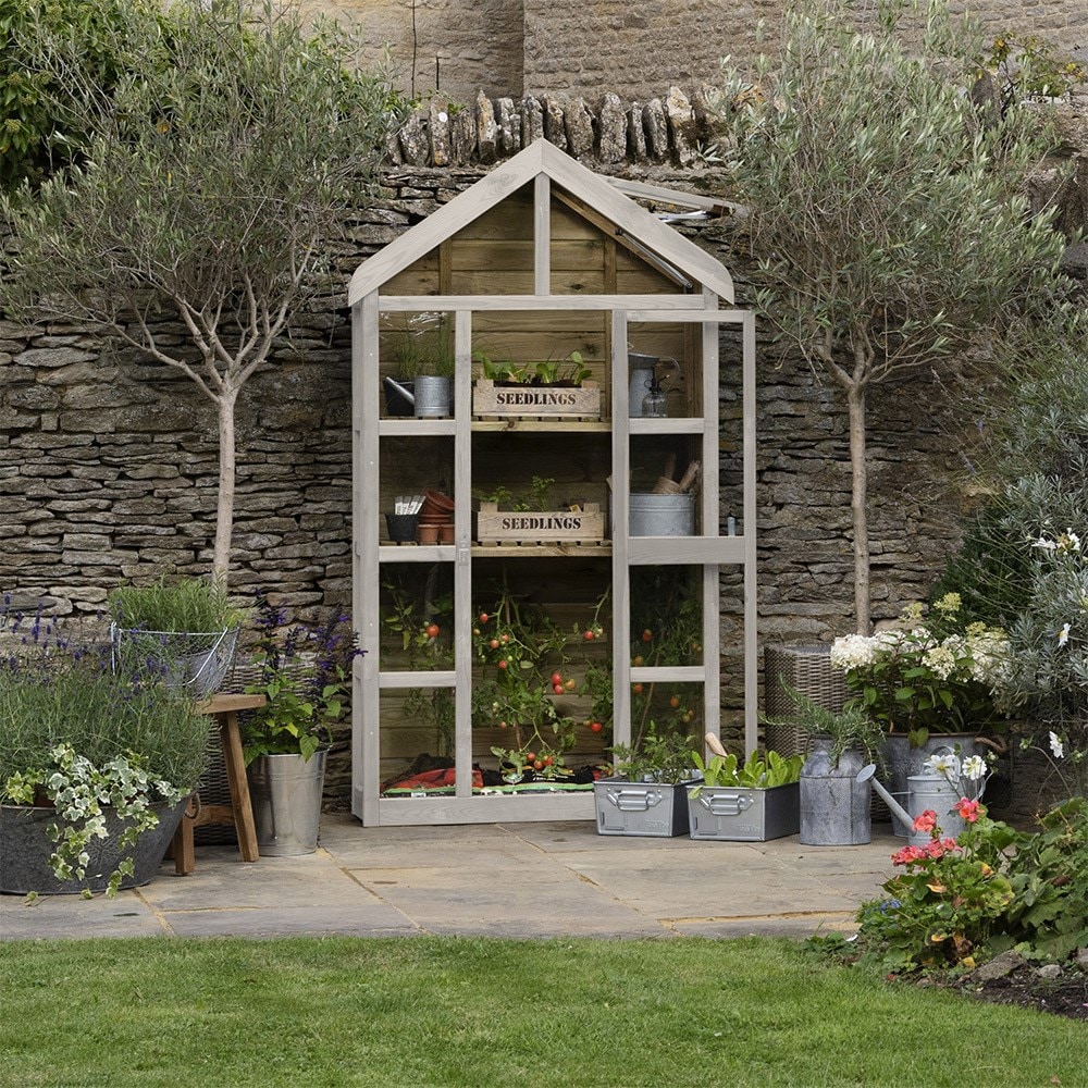 Wooden wall greenhouse with auto vent - natural
