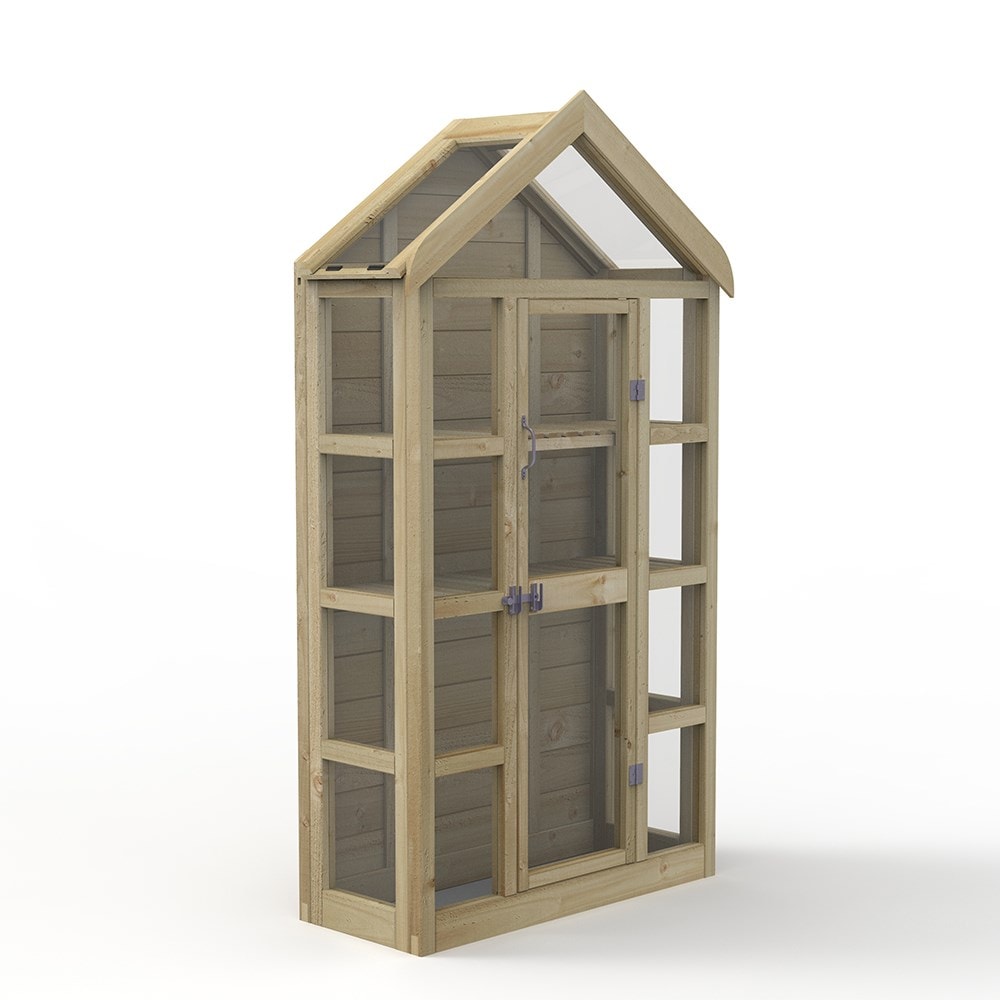 Wooden wall greenhouse with auto vent - natural