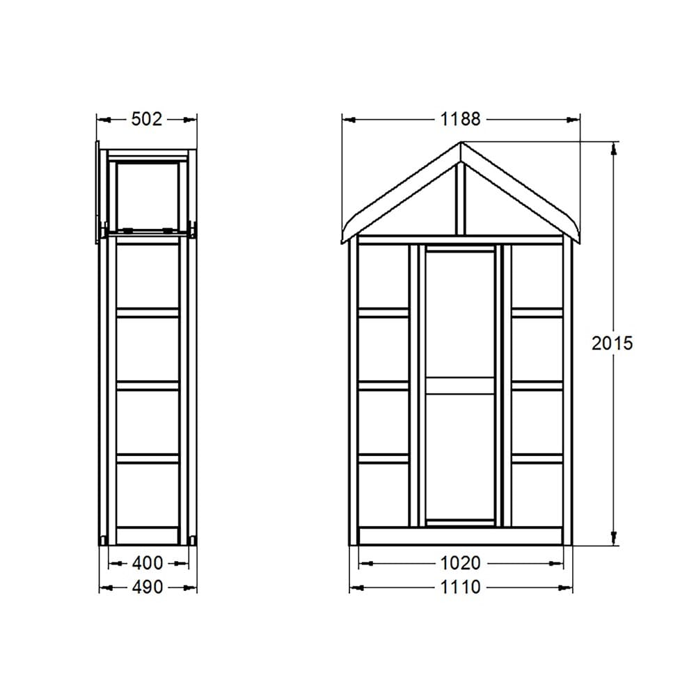 Wooden wall greenhouse with auto vent - natural