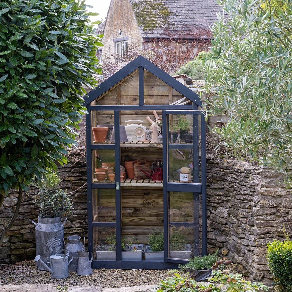 Wooden wall greenhouse with auto vent - natural