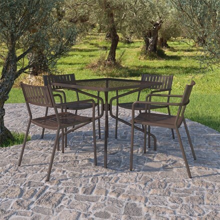 Metal 4 seat square dining set - bronze
